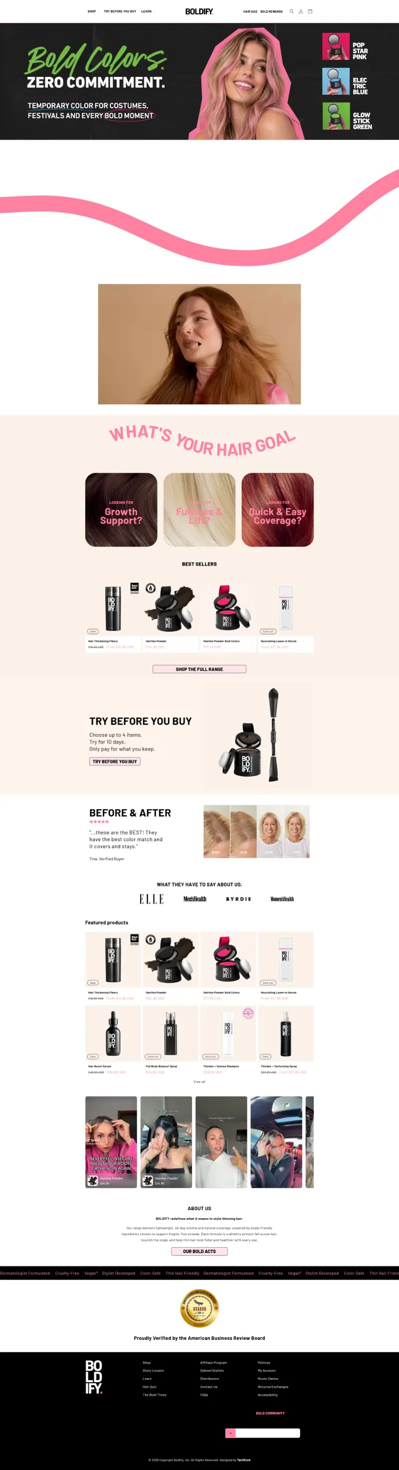 Boldify Shopify store homepage